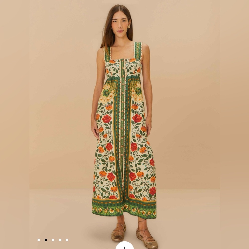 FARM Rio Floral Maxi Dress in Green, Red, Orange - RARE